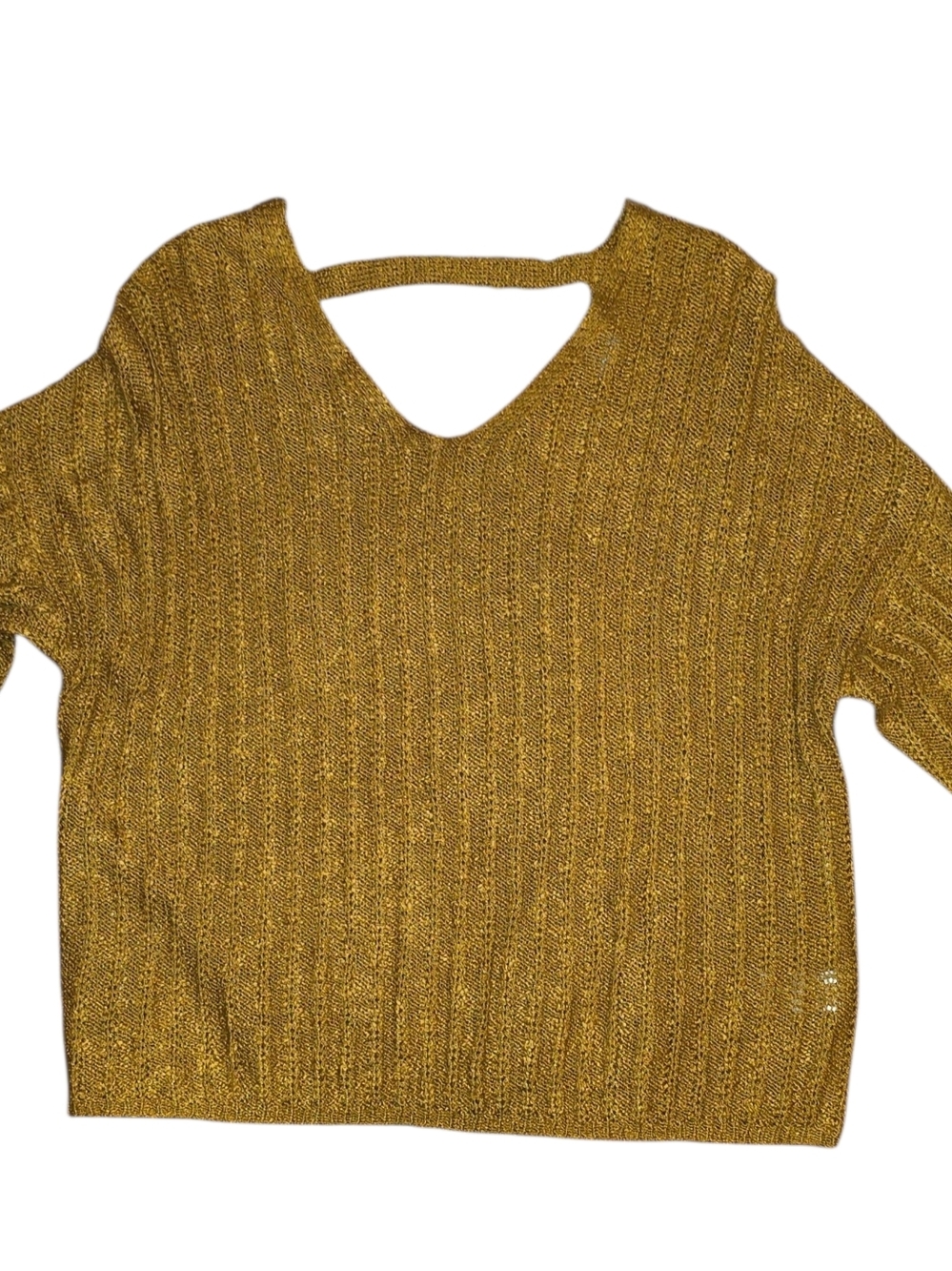SO Metallic Ribbed V-Neck Sweater in Mustard